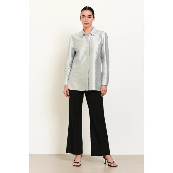 Chico's Tops - Chico 100% Silk Silver Gray Tunic Full Front Button Up Size 1 / M / Size 8